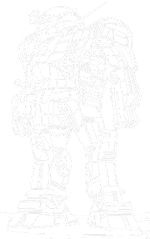 Technical illustration of an AS7-D Atlas BattleMech, showing the skull-shaped Death’s Head cockpit, the AC/20 barrel in the right torso and the LRM 20 launcher on the left shoulder