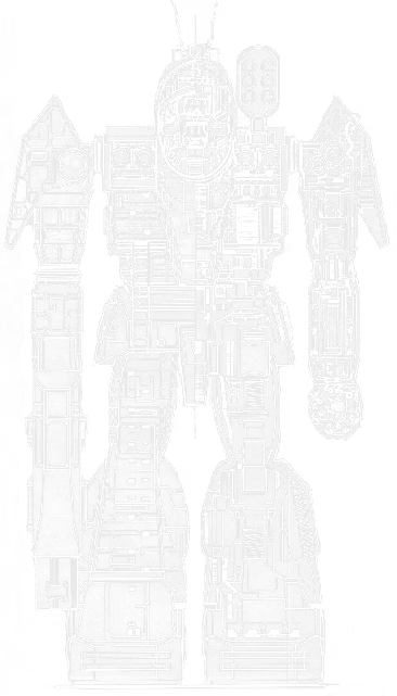 Front elevation schematic of a BLR-1G BattleMaster, showing the six-tube SRM rack on the left shoulder, the medium lasers arranged around the cockpit and the machine guns on the left wrist