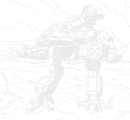 Illustration of a BSW-X1 Bushwacker BattleMech, showing the low-slung narrow upper torso, the autocannon barrel and the missile racks