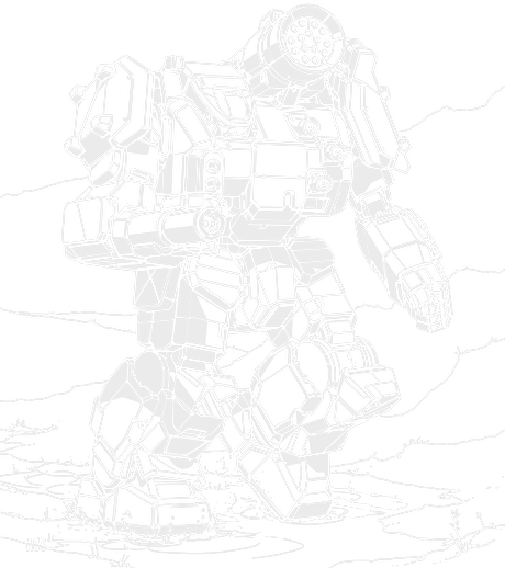 Illustration of a TDR-5S Thunderbolt BattleMech, showing the LRM 15 launcher on the shoulder, the large laser barrel in the left arm and the machine standing in shallow water
